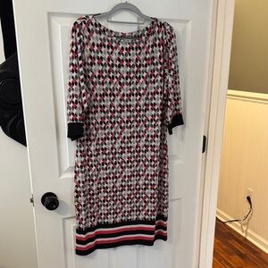 Liz Claiborne Long Sleeve Geometric Dress - Red, Black, White